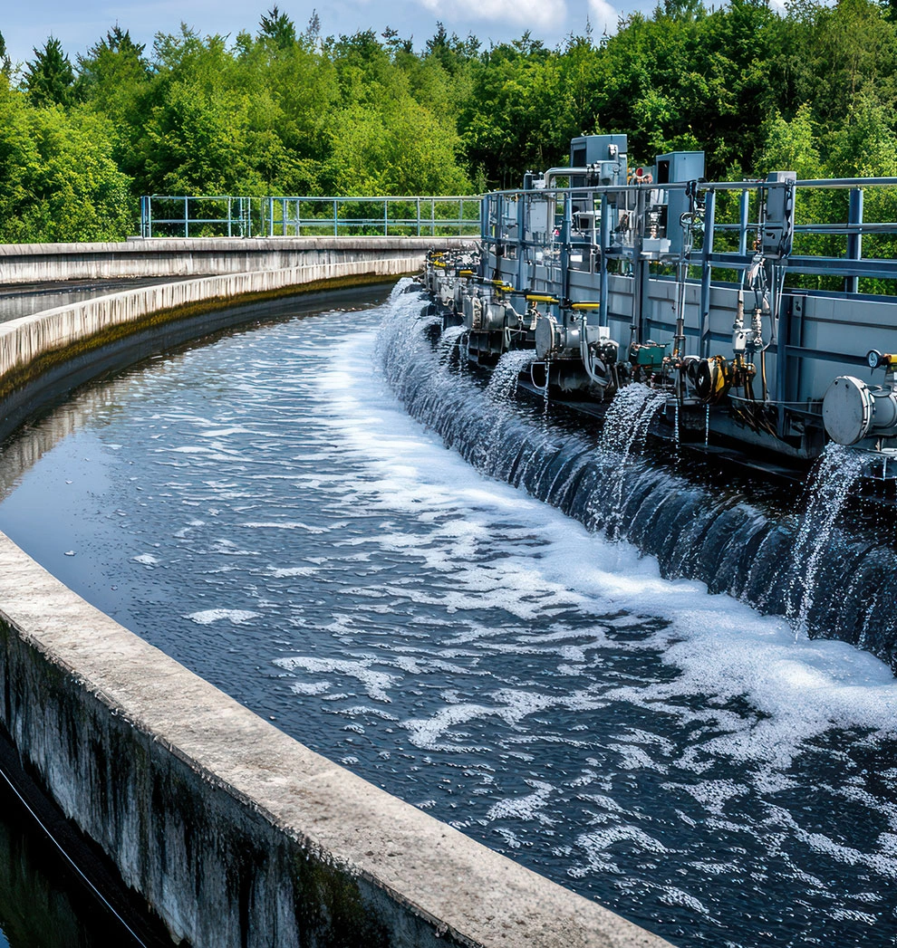 Water treatment machinery discharging water into a canal